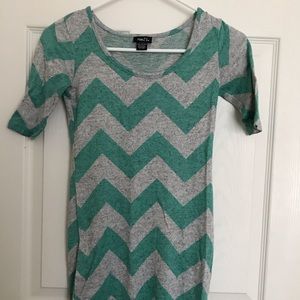 Bodycon Sweater Dress Chevron Print Grey Mint